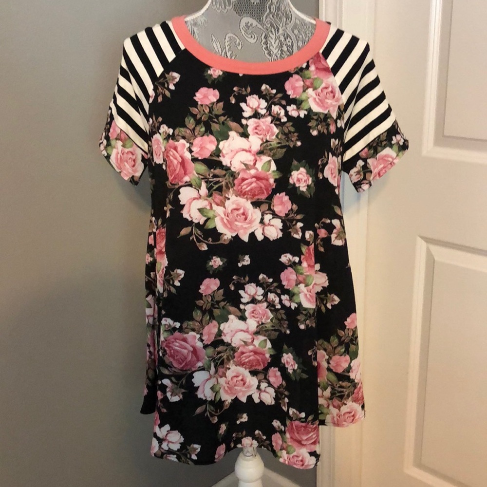 Floral and stripe top